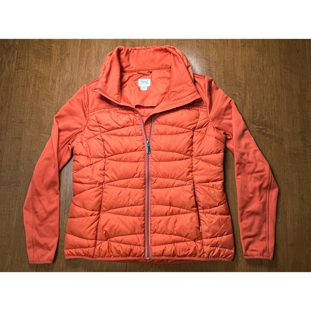 Everlast Orange Women's Puffer Coat‎ w/ Sweatshirt Sleeves Large Zip Up Sport